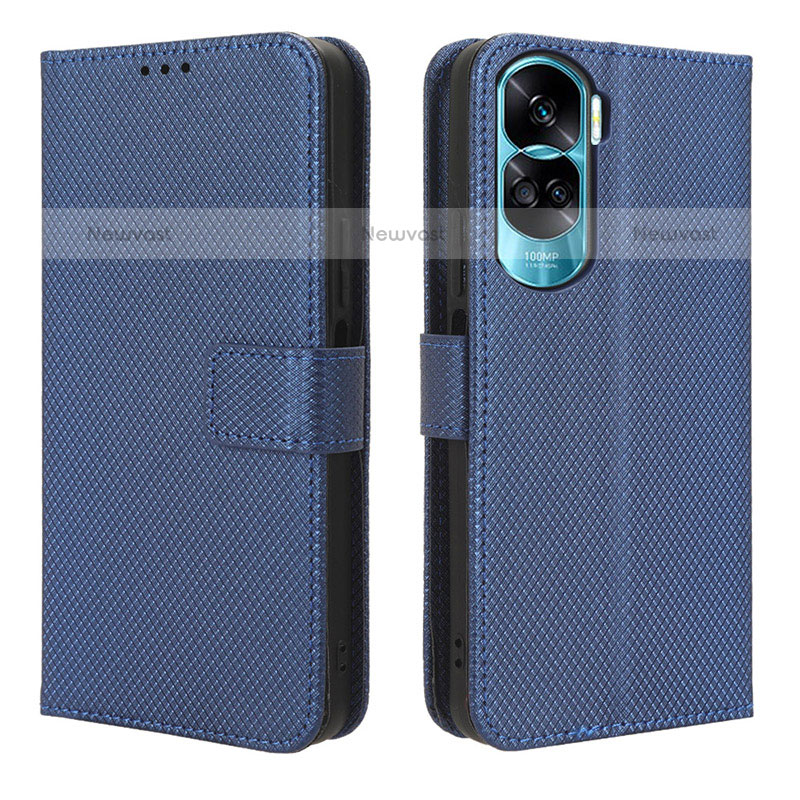 Leather Case Stands Flip Cover Holder BY1 for Huawei Honor 90 Lite 5G Blue