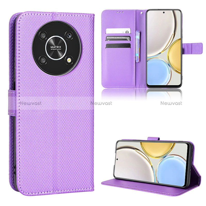 Leather Case Stands Flip Cover Holder BY1 for Huawei Honor Magic4 Lite 5G Purple