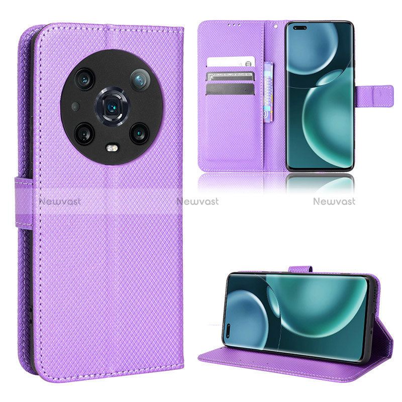 Leather Case Stands Flip Cover Holder BY1 for Huawei Honor Magic4 Pro 5G Purple