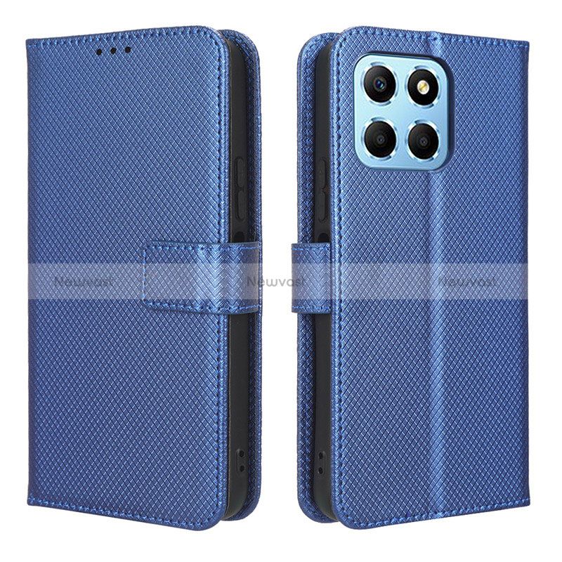 Leather Case Stands Flip Cover Holder BY1 for Huawei Honor X8a 5G Blue