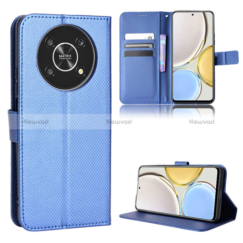 Leather Case Stands Flip Cover Holder BY1 for Huawei Honor X9 5G Blue