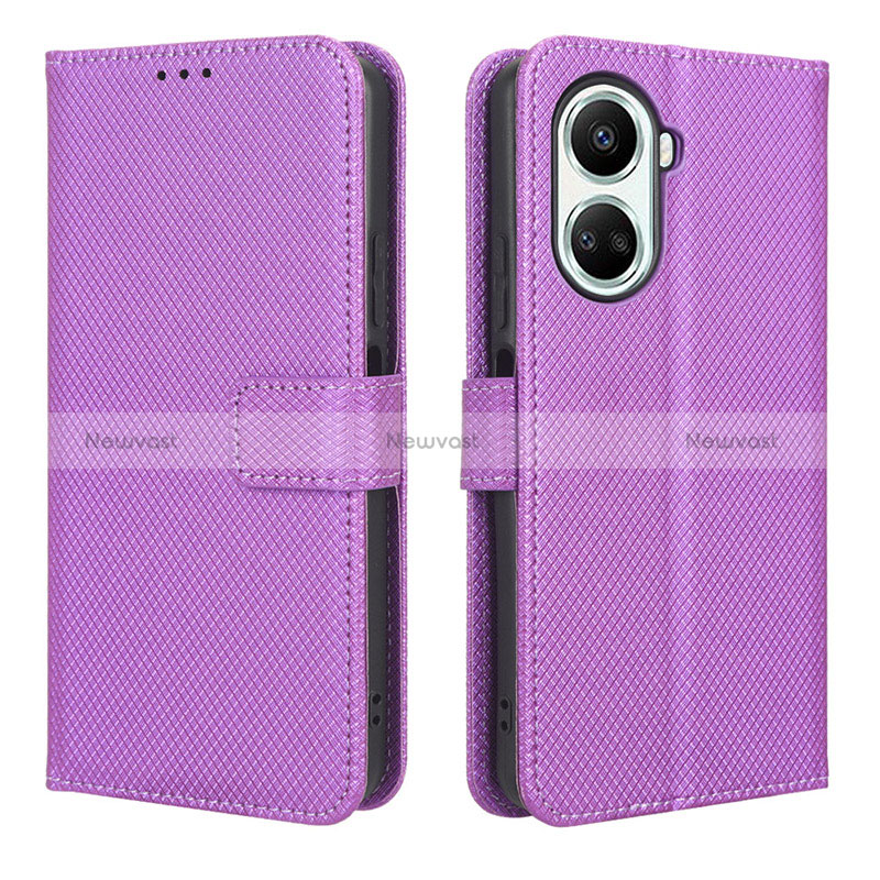 Leather Case Stands Flip Cover Holder BY1 for Huawei Nova 10 SE Purple