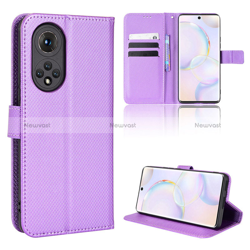 Leather Case Stands Flip Cover Holder BY1 for Huawei Nova 9 Purple