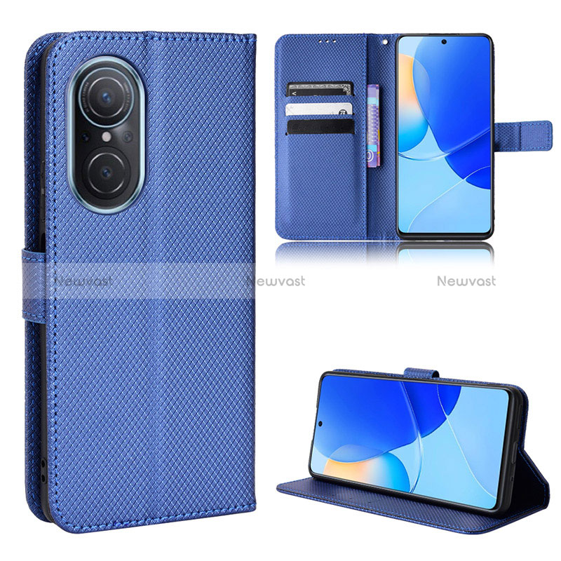 Leather Case Stands Flip Cover Holder BY1 for Huawei Nova 9 SE Blue