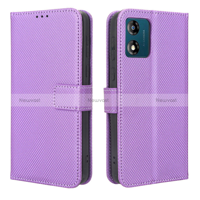 Leather Case Stands Flip Cover Holder BY1 for Motorola Moto E13 Purple