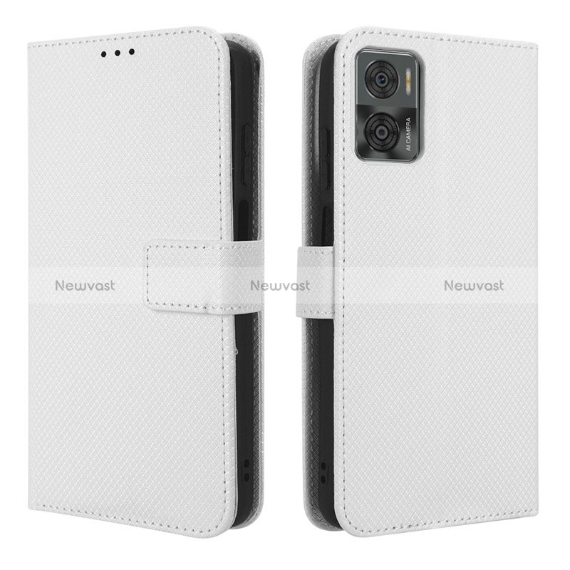 Leather Case Stands Flip Cover Holder BY1 for Motorola Moto E22 White