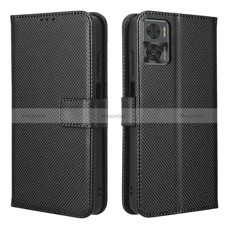 Leather Case Stands Flip Cover Holder BY1 for Motorola Moto E22i Black