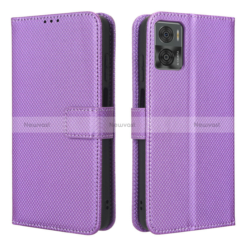 Leather Case Stands Flip Cover Holder BY1 for Motorola Moto E22i Purple