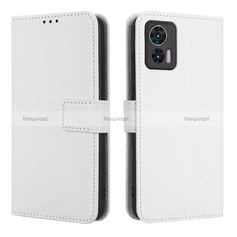 Leather Case Stands Flip Cover Holder BY1 for Motorola Moto Edge 30 Lite 5G White