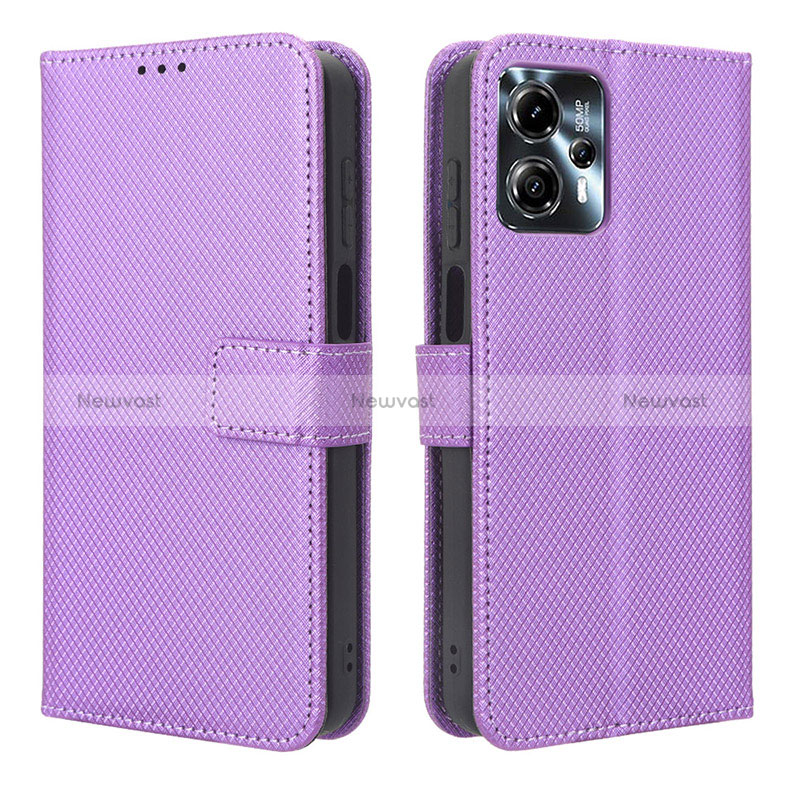 Leather Case Stands Flip Cover Holder BY1 for Motorola Moto G23 Purple