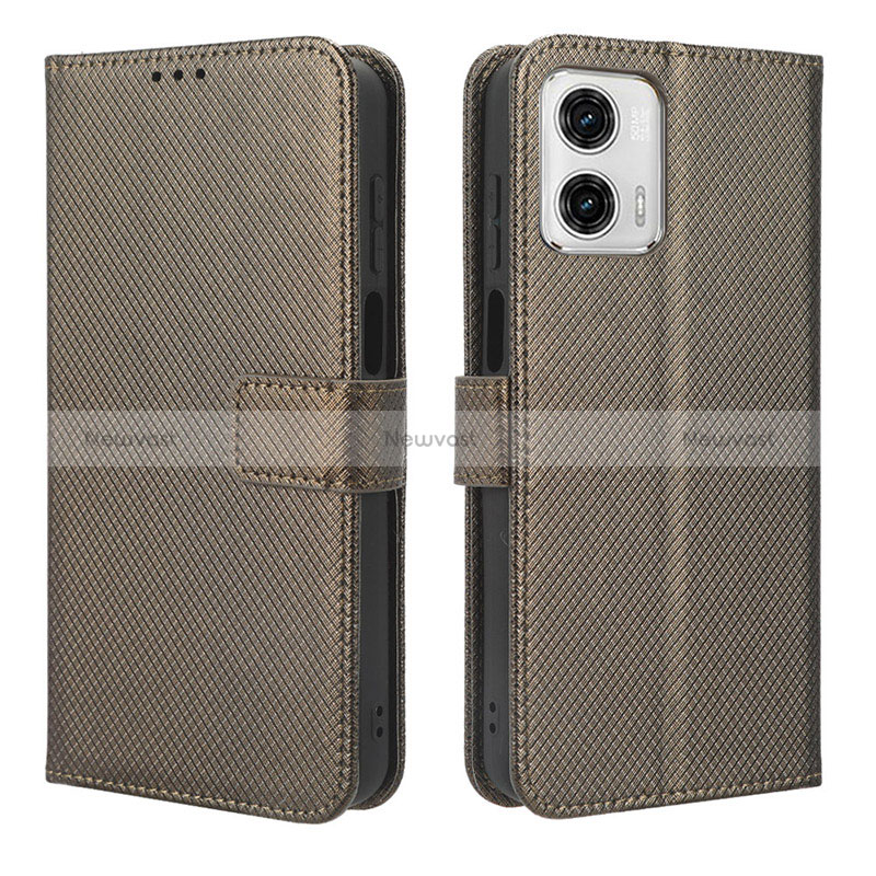 Leather Case Stands Flip Cover Holder BY1 for Motorola Moto G53j 5G Brown