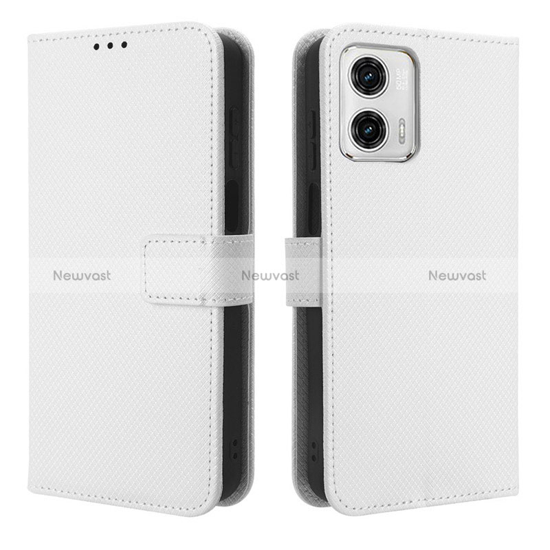 Leather Case Stands Flip Cover Holder BY1 for Motorola Moto G53j 5G White