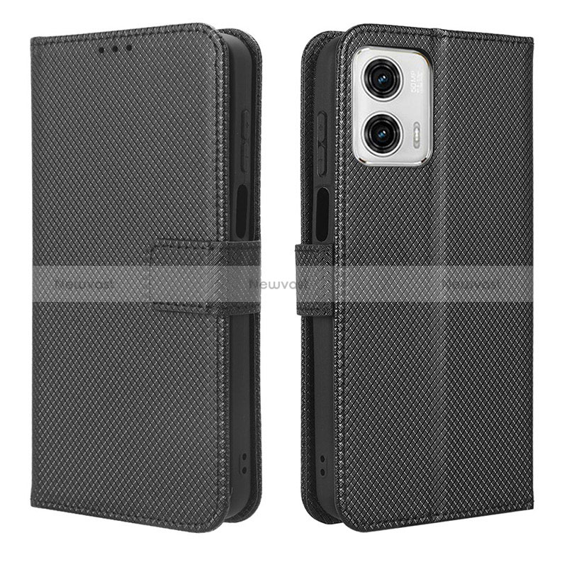 Leather Case Stands Flip Cover Holder BY1 for Motorola Moto G53y 5G Black