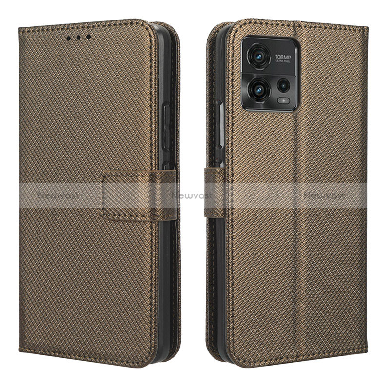 Leather Case Stands Flip Cover Holder BY1 for Motorola Moto G72 Brown