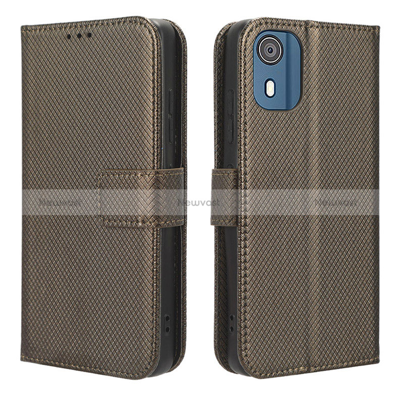 Leather Case Stands Flip Cover Holder BY1 for Nokia C02 Brown