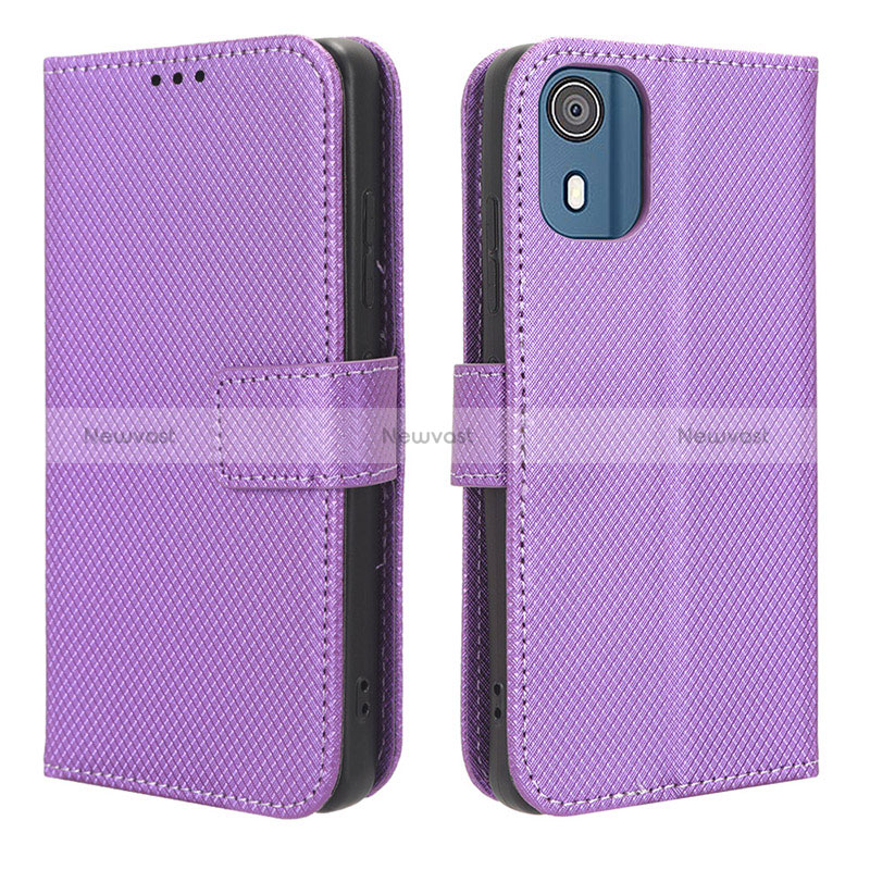 Leather Case Stands Flip Cover Holder BY1 for Nokia C02 Purple