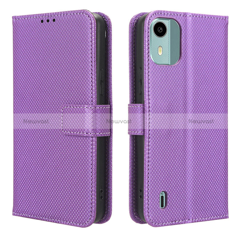 Leather Case Stands Flip Cover Holder BY1 for Nokia C12 Purple