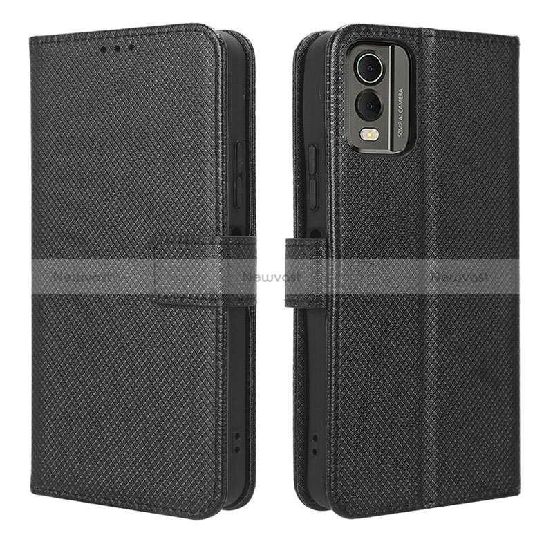 Leather Case Stands Flip Cover Holder BY1 for Nokia C210 Black