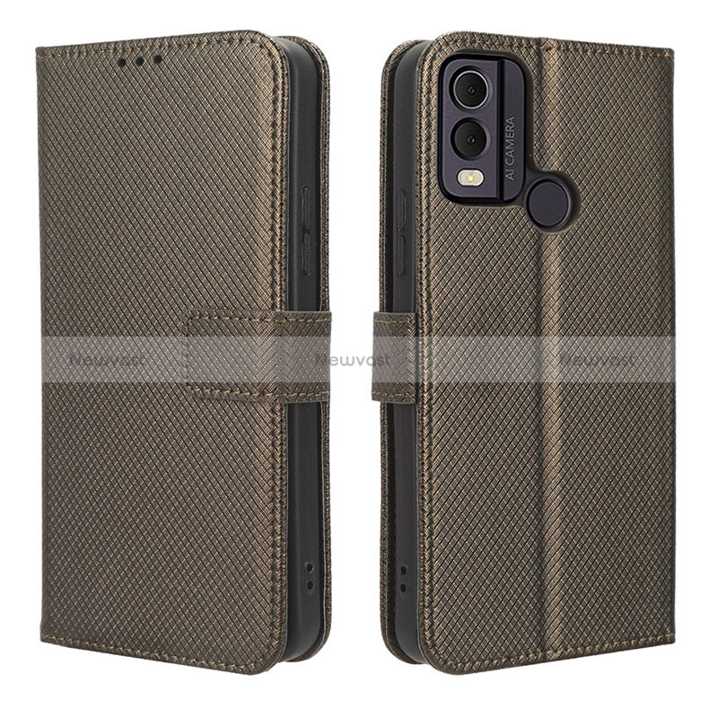 Leather Case Stands Flip Cover Holder BY1 for Nokia C22 Brown