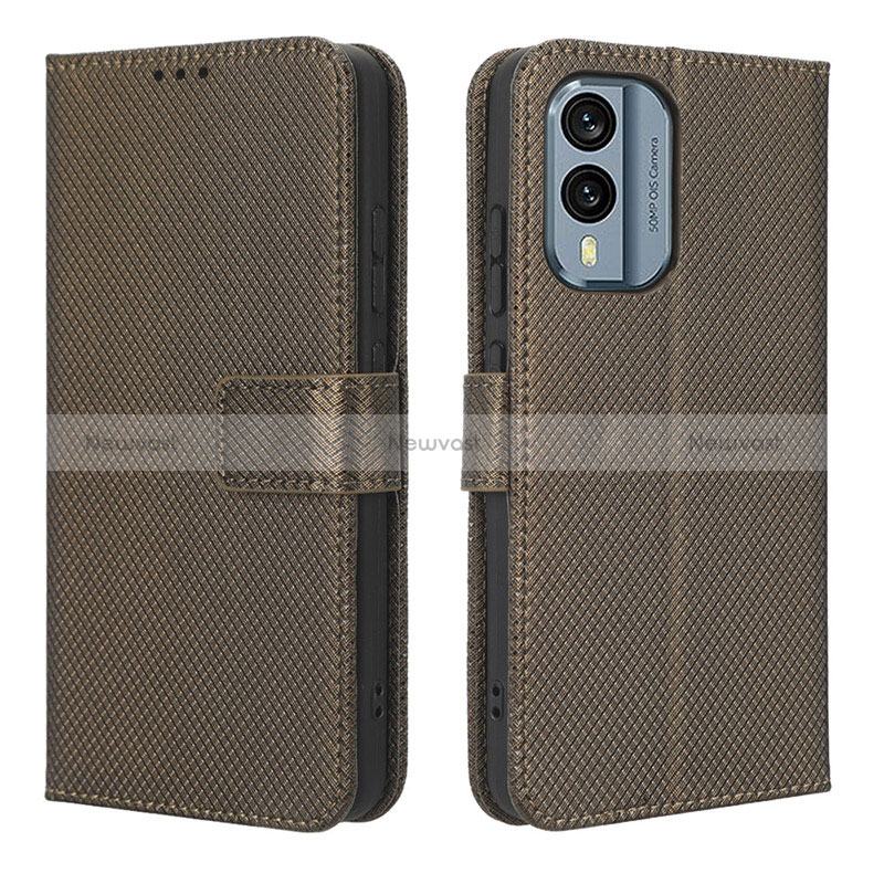 Leather Case Stands Flip Cover Holder BY1 for Nokia X30 5G Brown