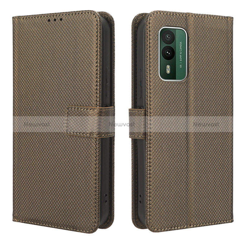 Leather Case Stands Flip Cover Holder BY1 for Nokia XR21 Brown