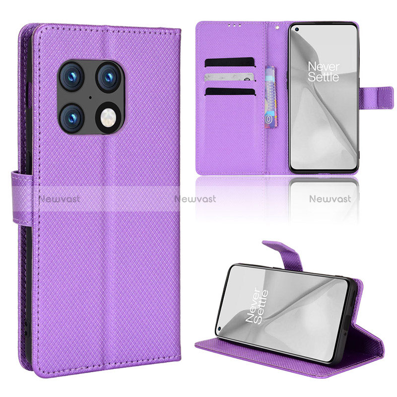 Leather Case Stands Flip Cover Holder BY1 for OnePlus 10 Pro 5G Purple