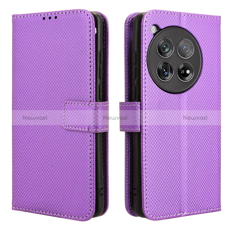 Leather Case Stands Flip Cover Holder BY1 for OnePlus 12 5G Purple