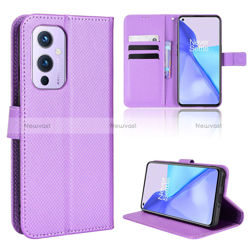 Leather Case Stands Flip Cover Holder BY1 for OnePlus 9 5G Purple