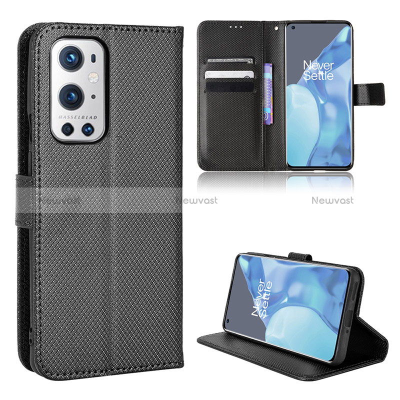 Leather Case Stands Flip Cover Holder BY1 for OnePlus 9 Pro 5G Black