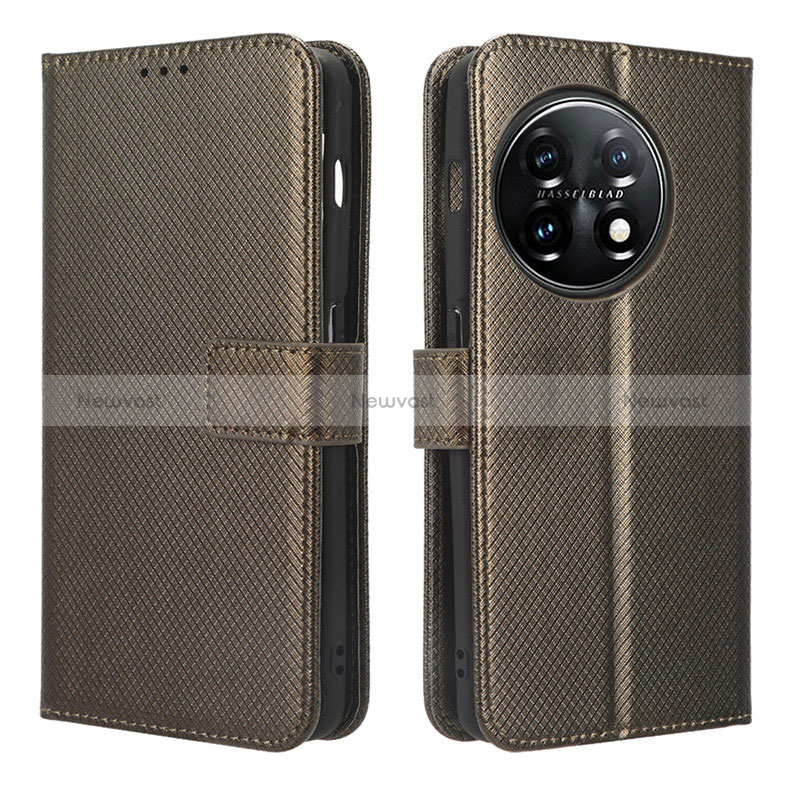 Leather Case Stands Flip Cover Holder BY1 for OnePlus Ace 2 5G Brown