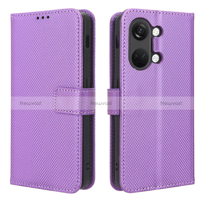 Leather Case Stands Flip Cover Holder BY1 for OnePlus Ace 2V 5G Purple