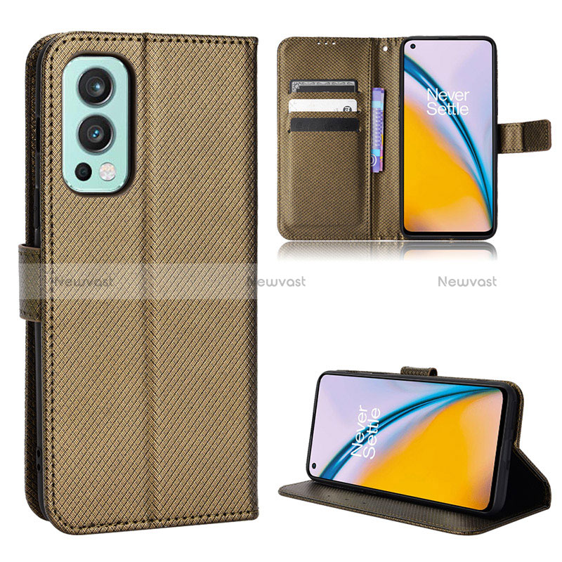 Leather Case Stands Flip Cover Holder BY1 for OnePlus Nord 2 5G Brown