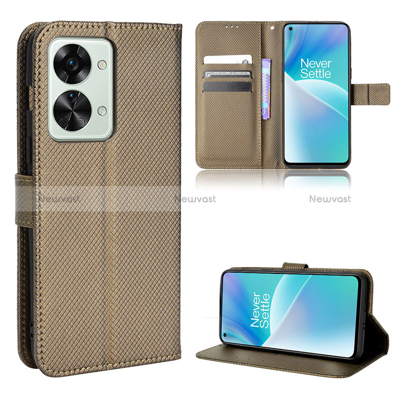 Leather Case Stands Flip Cover Holder BY1 for OnePlus Nord 2T 5G Brown