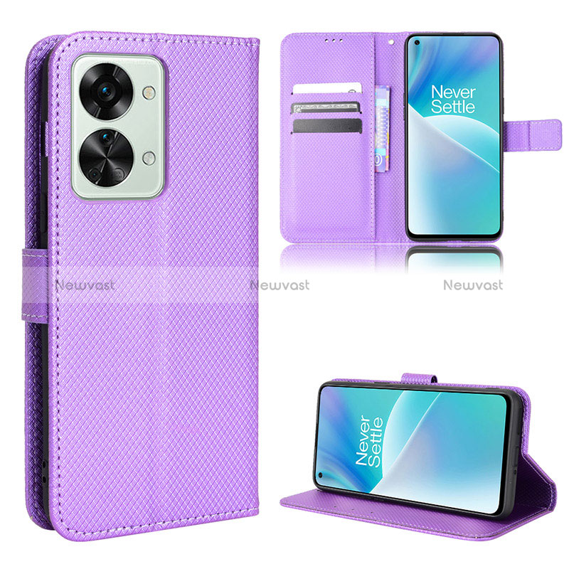 Leather Case Stands Flip Cover Holder BY1 for OnePlus Nord 2T 5G Purple