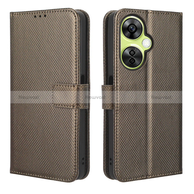 Leather Case Stands Flip Cover Holder BY1 for OnePlus Nord CE 3 5G Brown