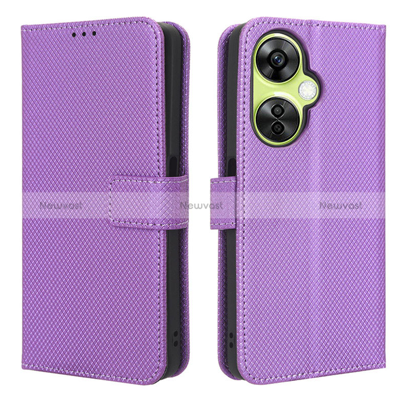 Leather Case Stands Flip Cover Holder BY1 for OnePlus Nord CE 3 5G Purple