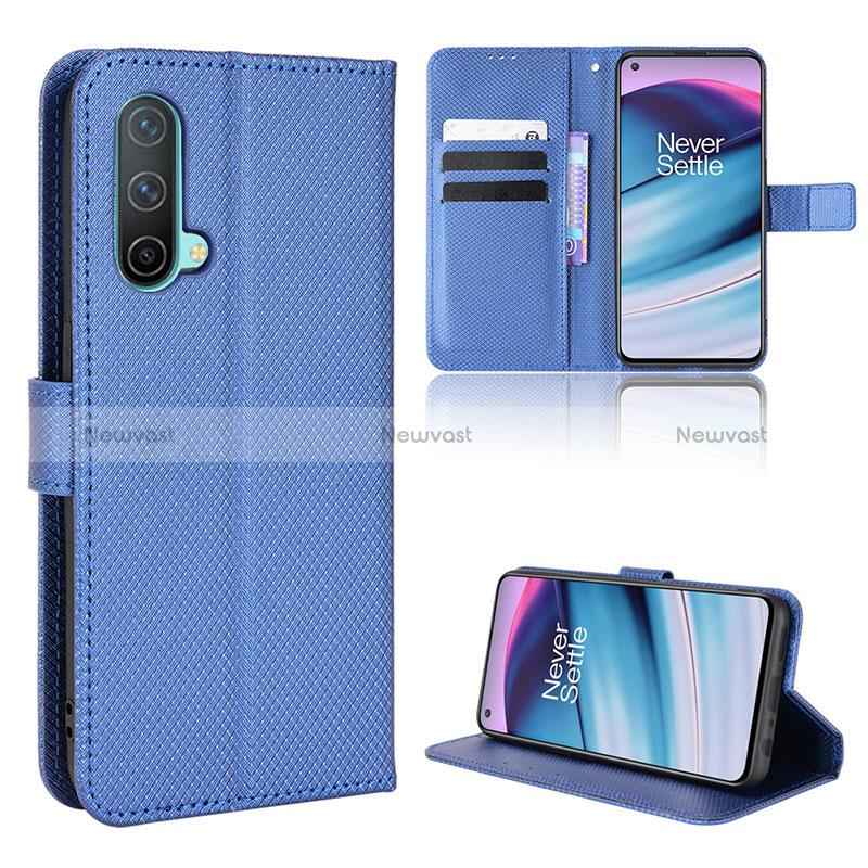 Leather Case Stands Flip Cover Holder BY1 for OnePlus Nord CE 5G Blue