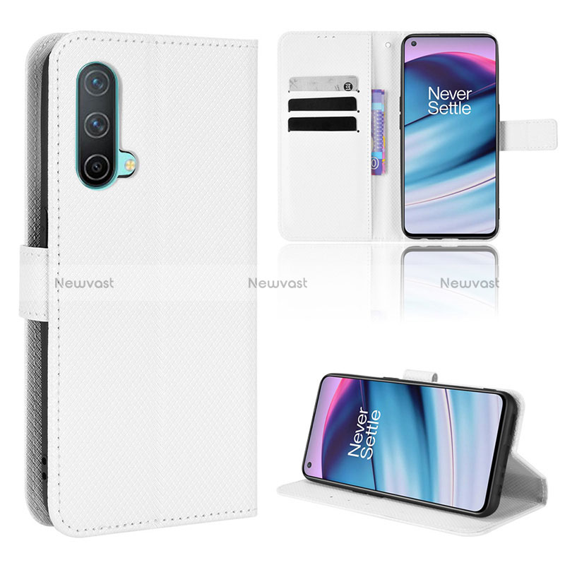 Leather Case Stands Flip Cover Holder BY1 for OnePlus Nord CE 5G White