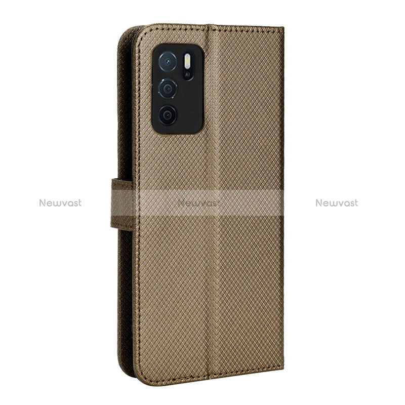 Leather Case Stands Flip Cover Holder BY1 for Oppo A16s Brown