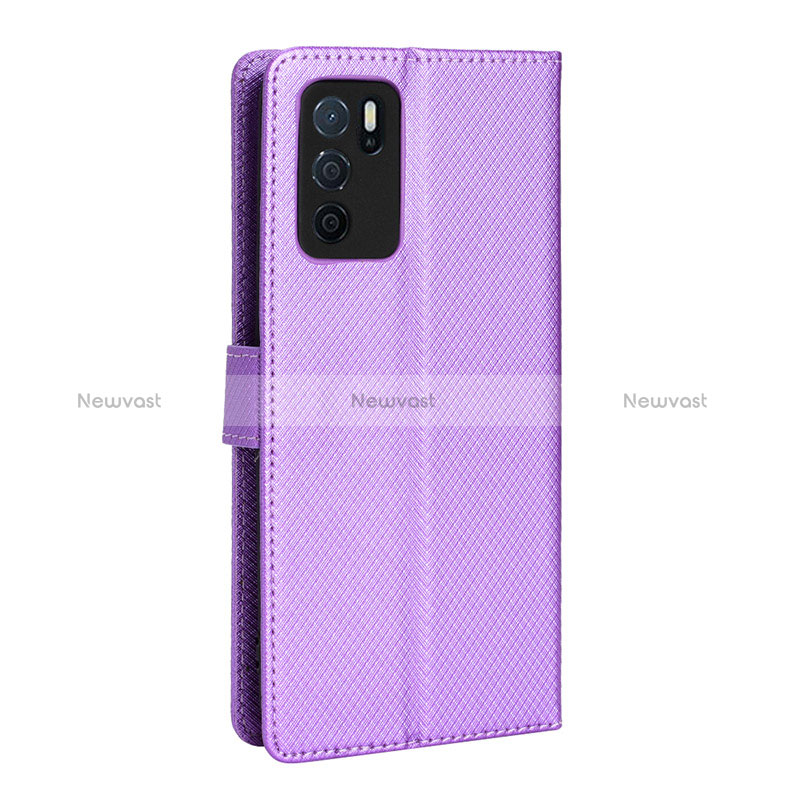 Leather Case Stands Flip Cover Holder BY1 for Oppo A16s Purple