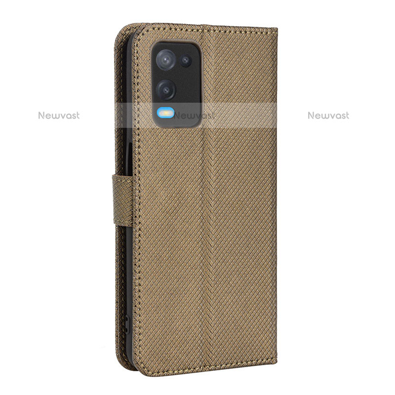 Leather Case Stands Flip Cover Holder BY1 for Oppo A54 4G Brown