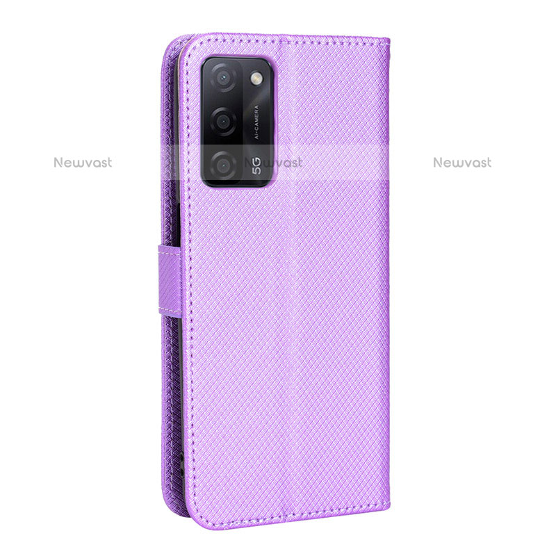 Leather Case Stands Flip Cover Holder BY1 for Oppo A55 5G Purple