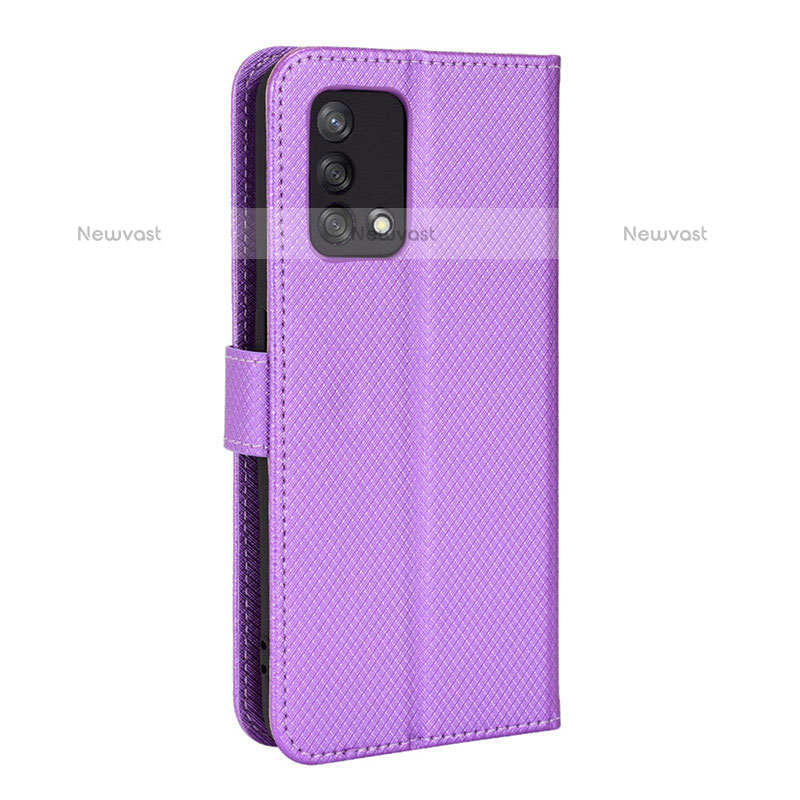 Leather Case Stands Flip Cover Holder BY1 for Oppo A74 4G Purple