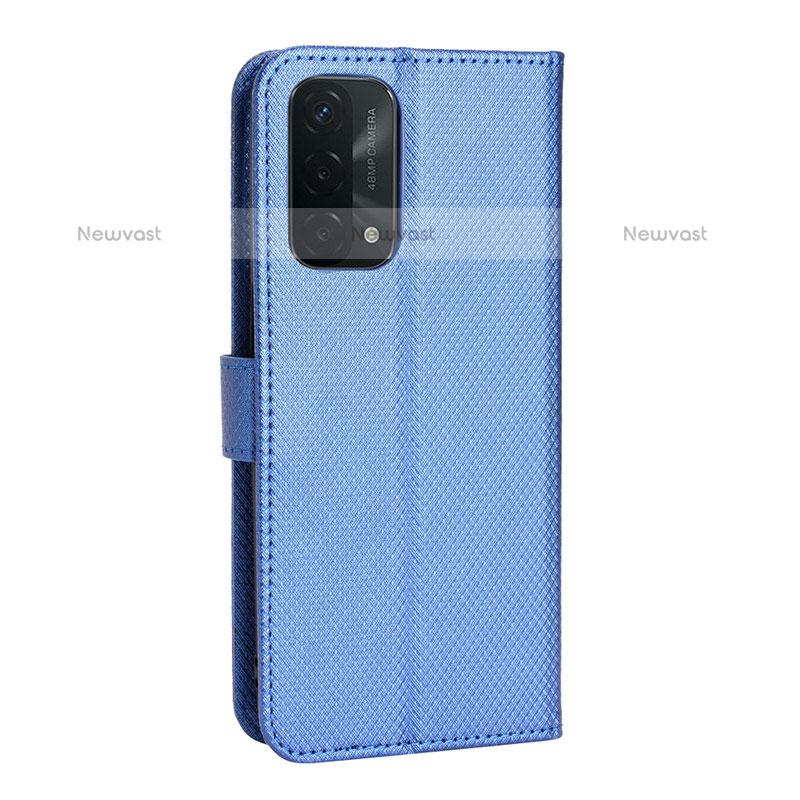 Leather Case Stands Flip Cover Holder BY1 for Oppo A93 5G Blue