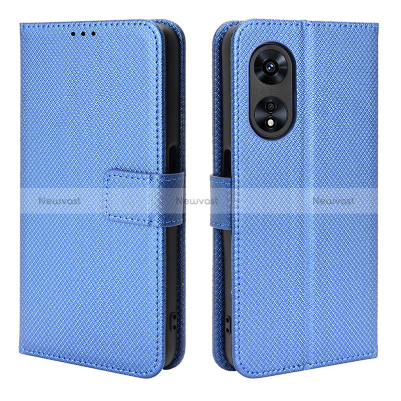 Leather Case Stands Flip Cover Holder BY1 for Oppo A97 5G Blue