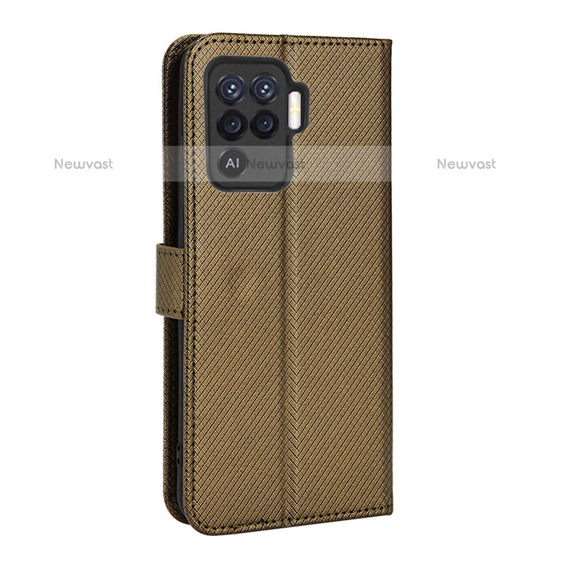 Leather Case Stands Flip Cover Holder BY1 for Oppo F19 Pro Brown