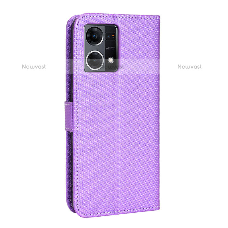 Leather Case Stands Flip Cover Holder BY1 for Oppo F21 Pro 4G Purple