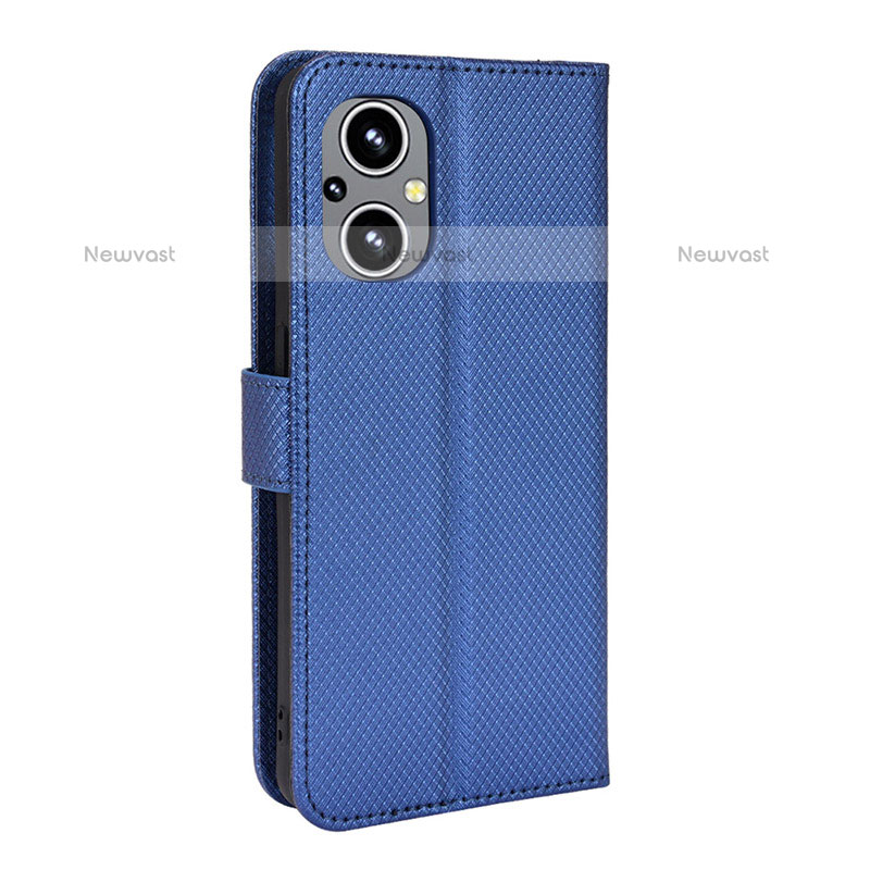 Leather Case Stands Flip Cover Holder BY1 for Oppo F21 Pro 5G Blue