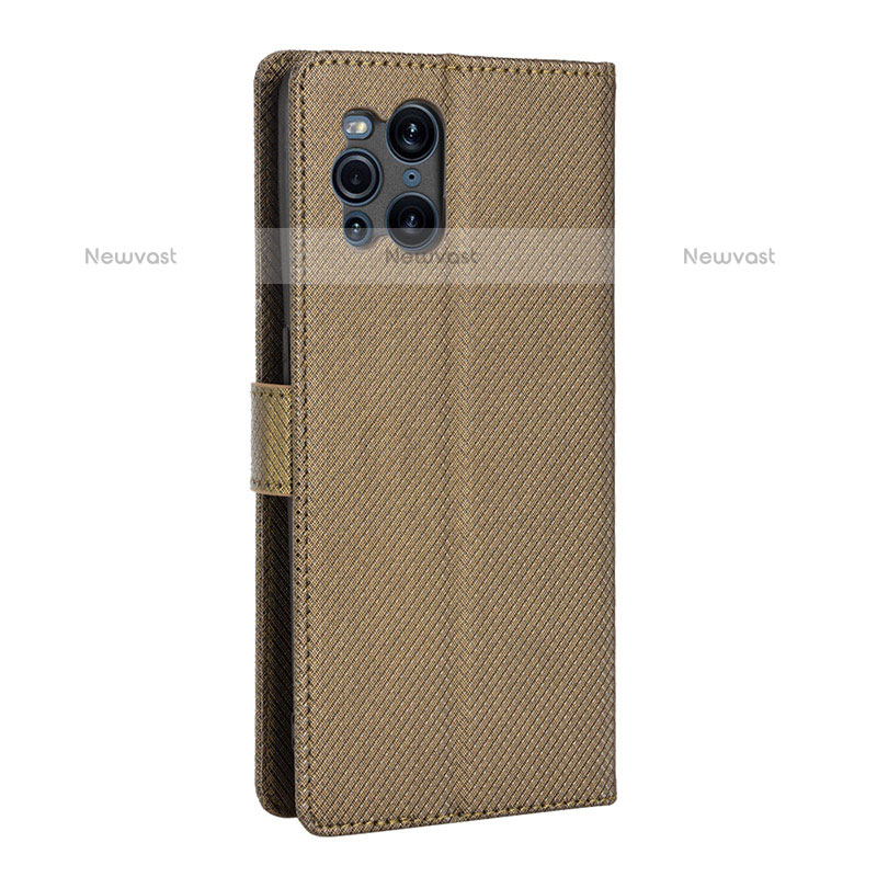 Leather Case Stands Flip Cover Holder BY1 for Oppo Find X3 Pro 5G Brown