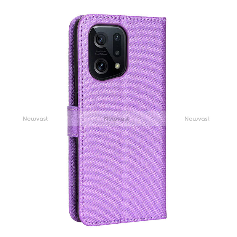 Leather Case Stands Flip Cover Holder BY1 for Oppo Find X5 5G Purple